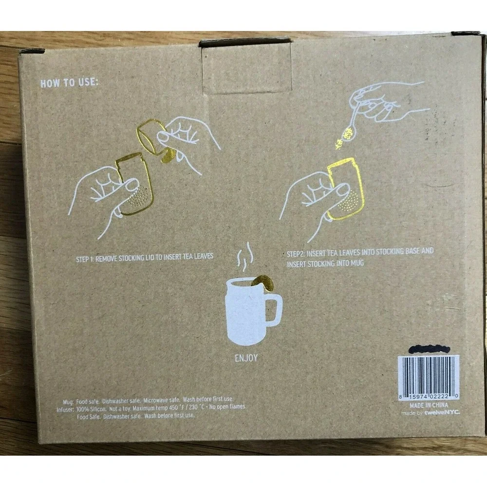 twelveNYC Christmas Stocking Tea‎ Infuser Kit White Mug Silicone Infuser NEW